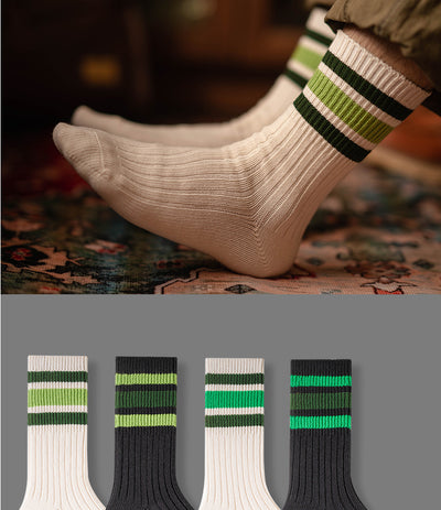 Chaussettes de sport rétro à trois barres en coton peigné