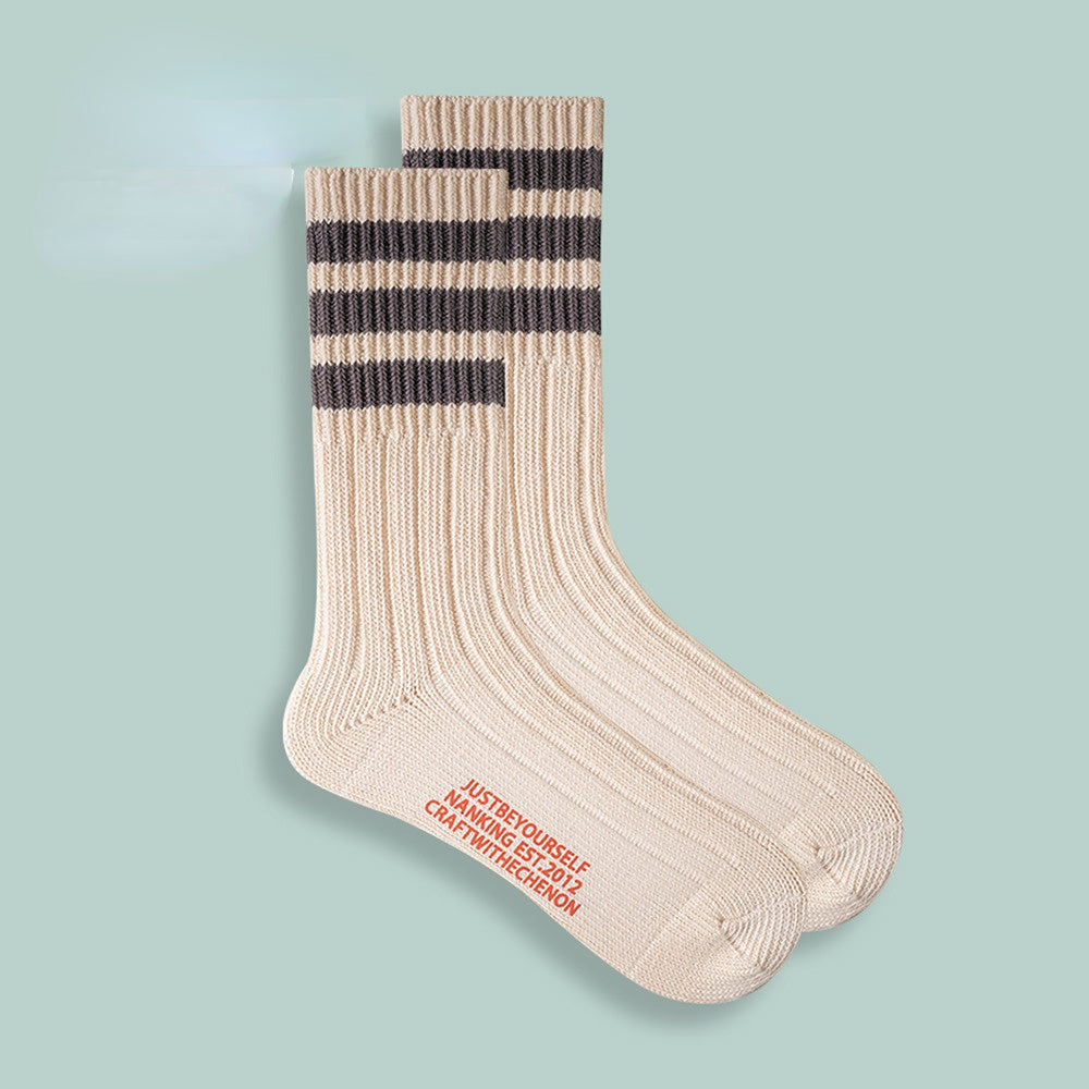 Gekämmte Baumwolle, verdickte, einfarbige, lange Retro-Socken