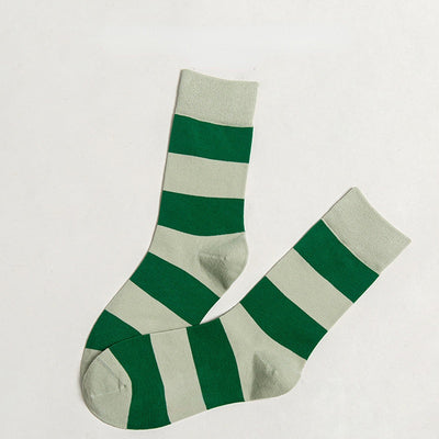 Men's Spring and Autumn Tube Socks Wide Striped Stitching Socks