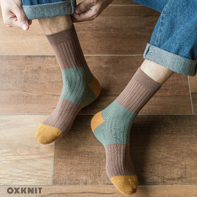 Chaussettes en pur coton pour hommes Couleur contrastée Chaussettes mi-mollet tendance