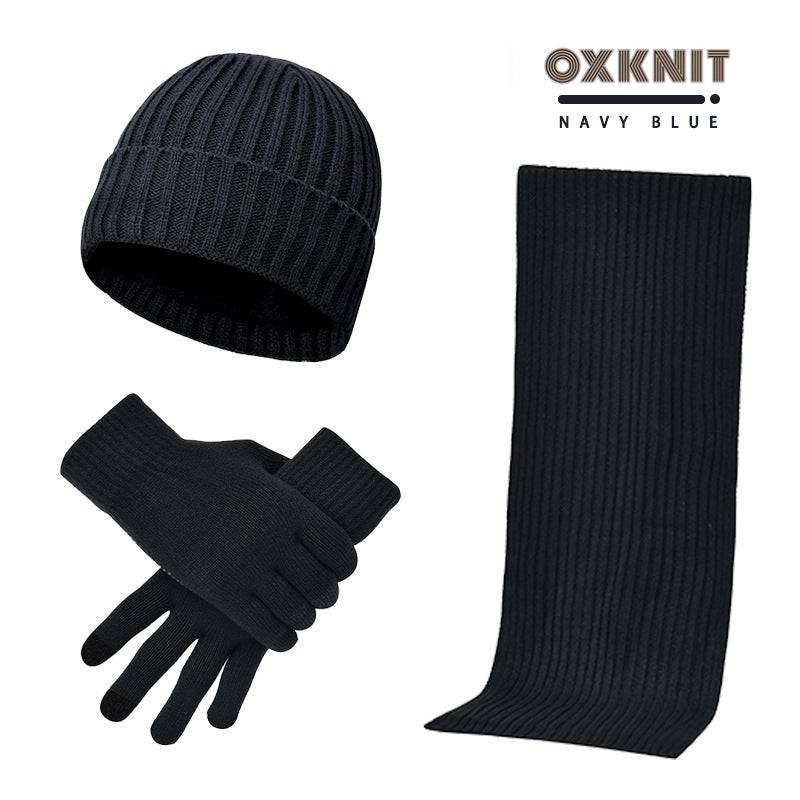 Ensemble trois pièces de gants écharpe bonnet en laine de couleur unie
