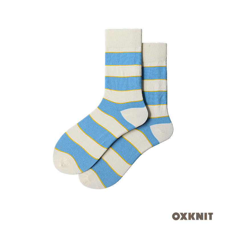 Chaussettes mi-mollet rayées bleues et blanches