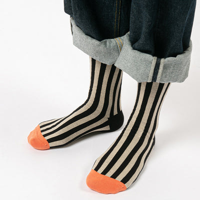 Striped Socks Mid-Calf Vertical Stripes Contrast Color Cotton Socks