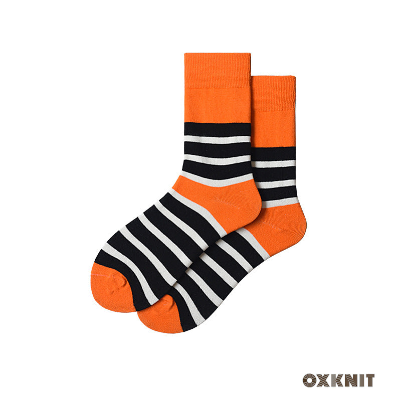 Chaussettes mi-mollet pour hommes et femmes de couleur noir orange
