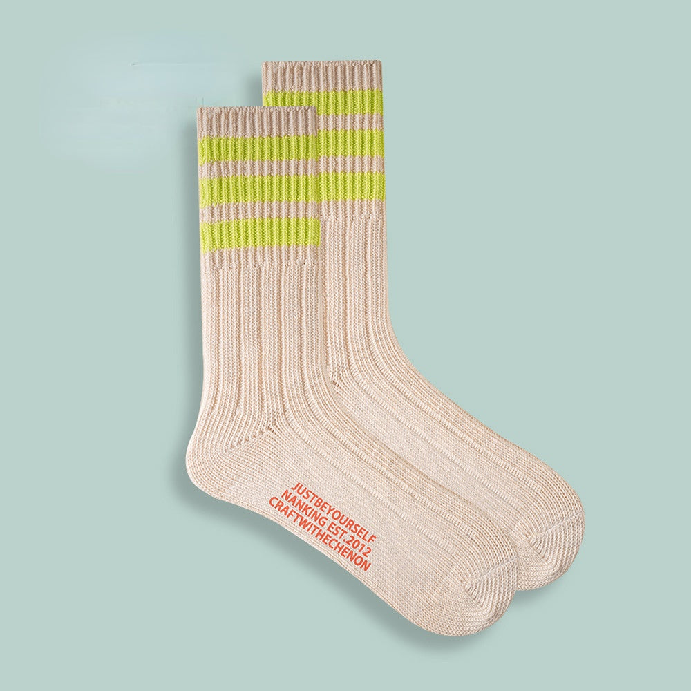 Gekämmte Baumwolle, verdickte, einfarbige, lange Retro-Socken