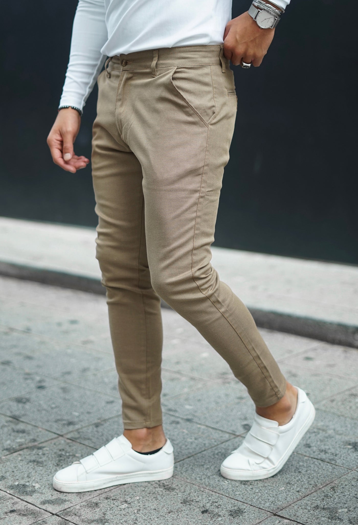 Casual camelkleurige chino voor heren