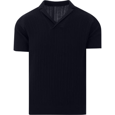 Men's Solid Black Lapel Knitted Polo
