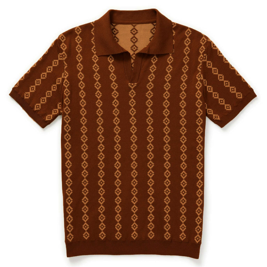 Men's 70s Knit Polo – Rust Orange Retro Geometric Shirt – OXKnit