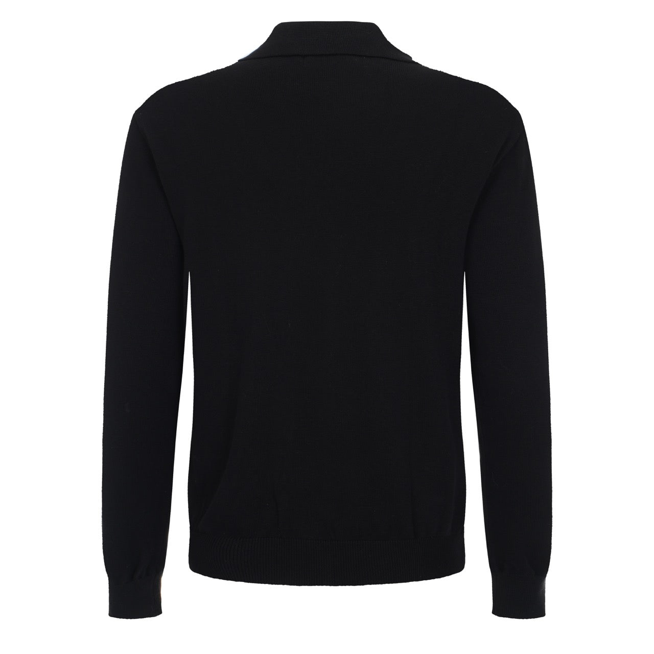 Men's Black Long-Sleeve Zip Knitted Cardigan With Double White Racing Stripes