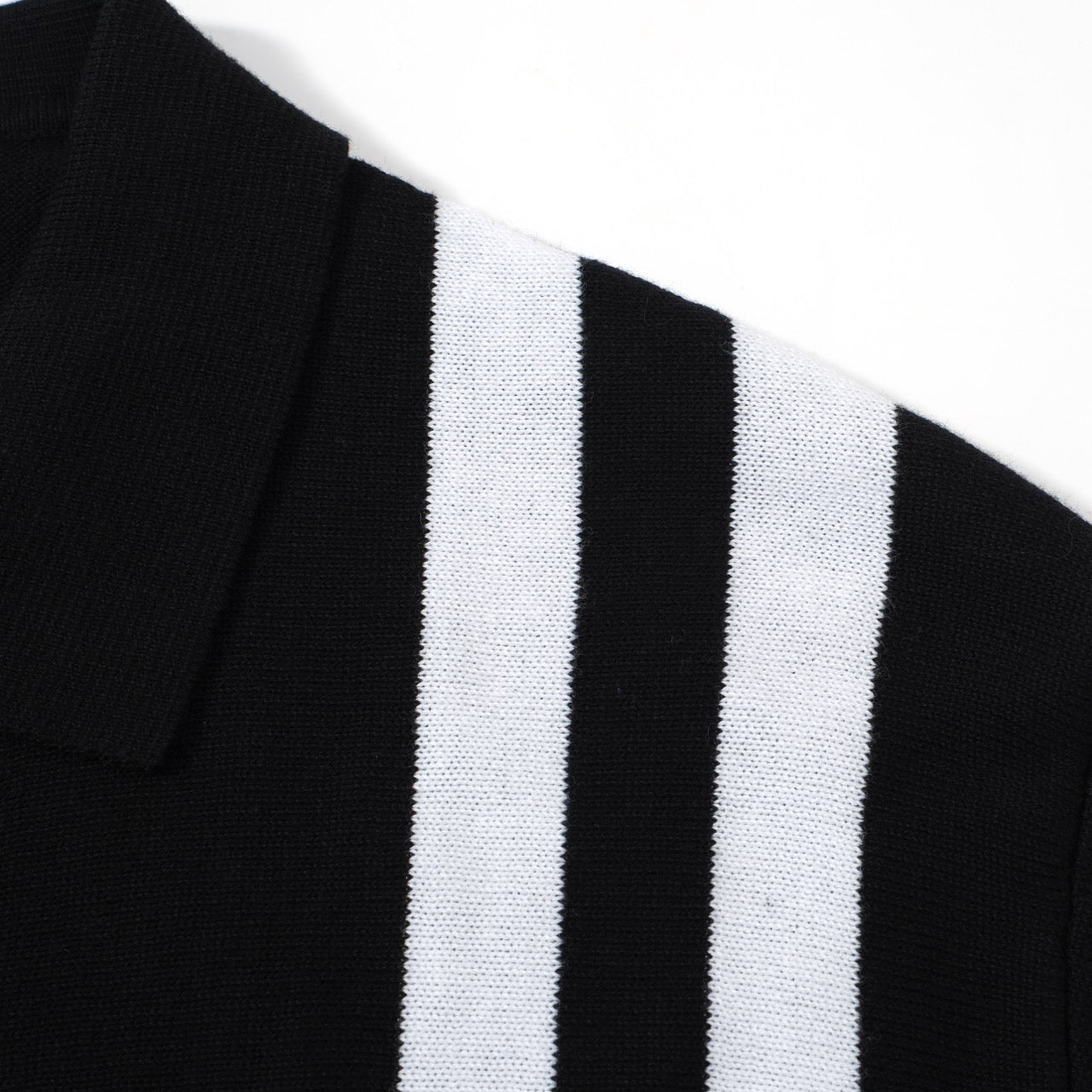 Men's Black Long-Sleeve Zip Knitted Cardigan With Double White Racing Stripes
