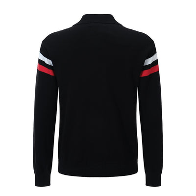 Men's Black Retro Knitted Zip Cardigan With Red & White Racing Stripes Through