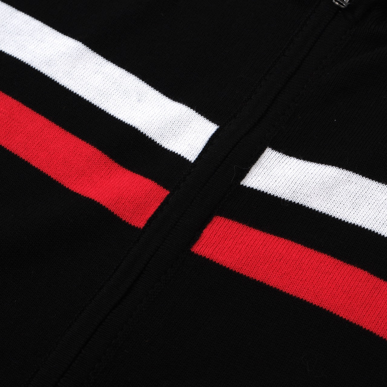 Men's Black Retro Knitted Zip Cardigan With Red & White Racing Stripes Through