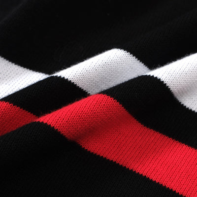 Men's Black Retro Knitted Zip Cardigan With Red & White Racing Stripes Through