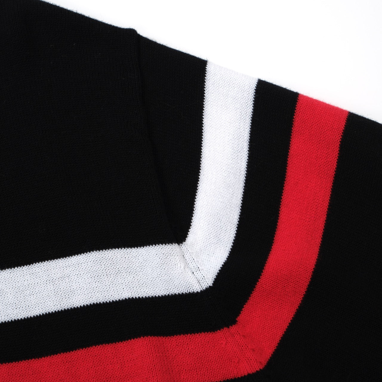 Men's Black Retro Knitted Zip Cardigan With Red & White Racing Stripes Through