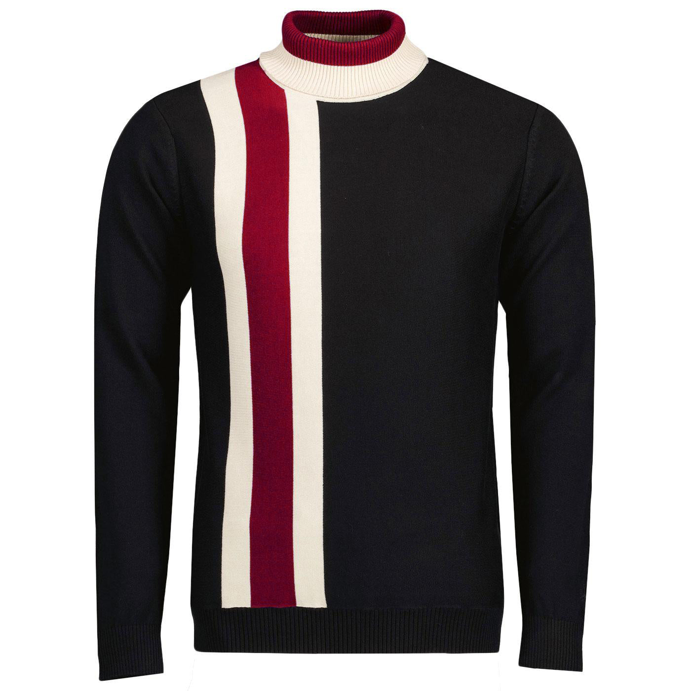ΑΝΔΡΙΚΟΣ ΨΗΛΟΣ ΛΑΙΜΟΣ 1960 RETRO JUMPER ΜΑΥΡΗ ΠΛΕΚΤΗ ΚΟΚΚΙΝΗ ΡΙΓΑ
