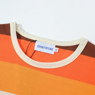 Men's Retro 70s Striped Long Sleeve Cotton T-Shirt