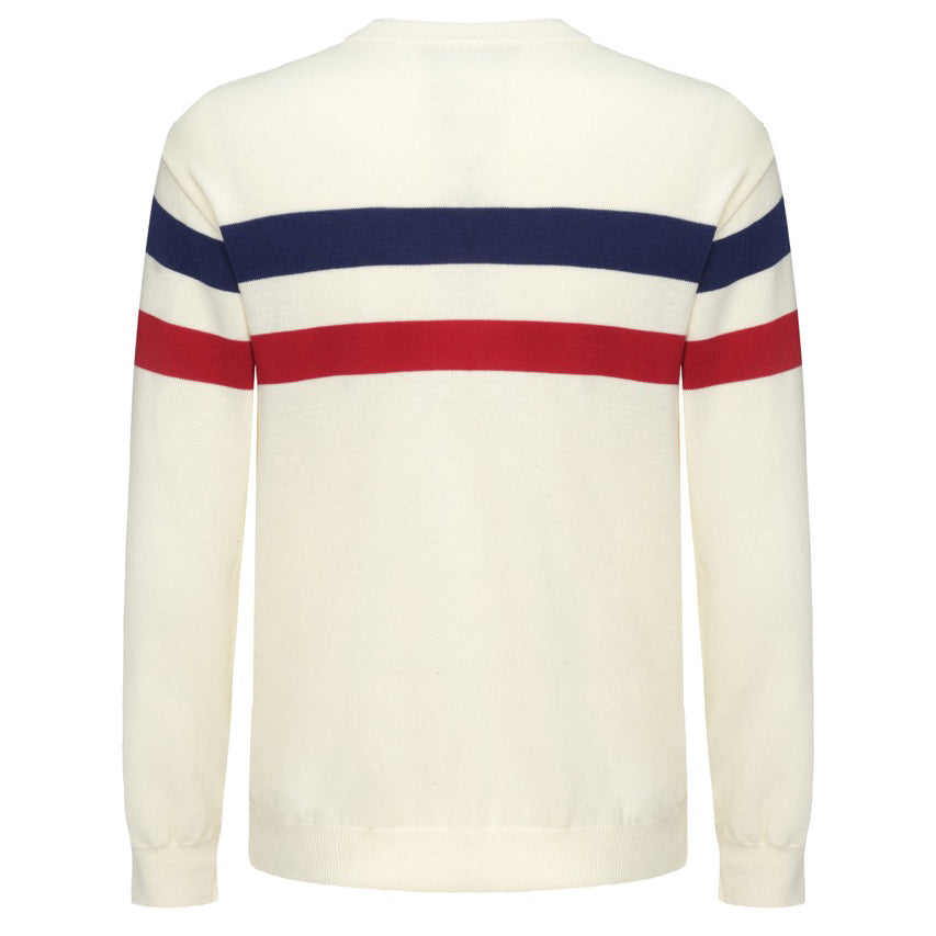 Men's Casual 1970s Mod Style Retro Horizontal Stripes Racing Jumper White
