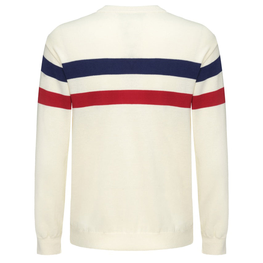 CASUAL HERREN 70ER JAHRE MOD STIL RETRO HORIZONTAL STREIFEN RACING PULLOVER WEISS