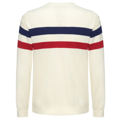 Men's Casual 1970s Mod Style Retro Horizontal Stripes Racing Jumper White