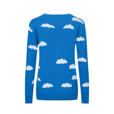 T-shirts en tricot bleu ciel et nuages ​​blancs des années 1960 pour femmes