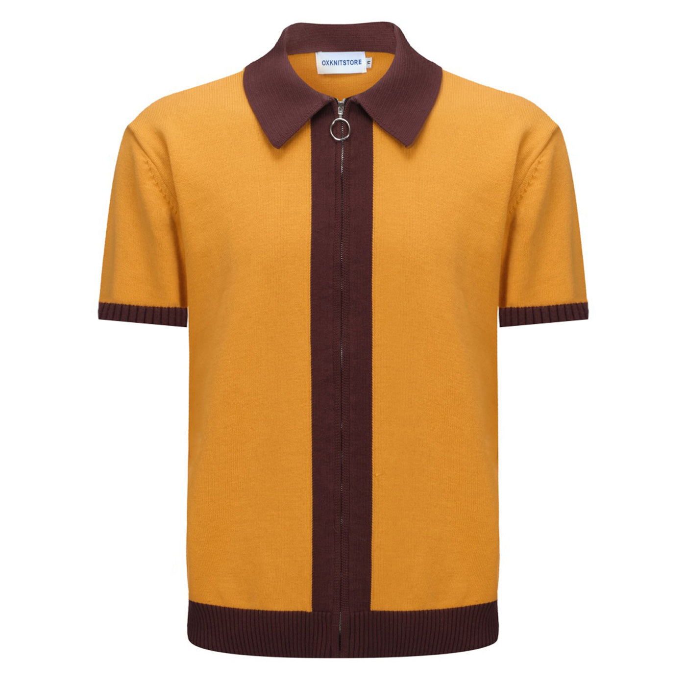 Men's Orange Knitted Zip Short Sleeve Cardigan