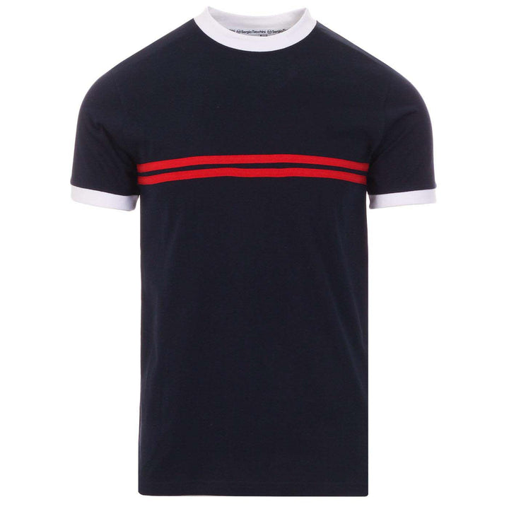 OXKNIT Men Vintage Clothing 1970s Mod Style Casual Double Red Striped Retro T-Shirt