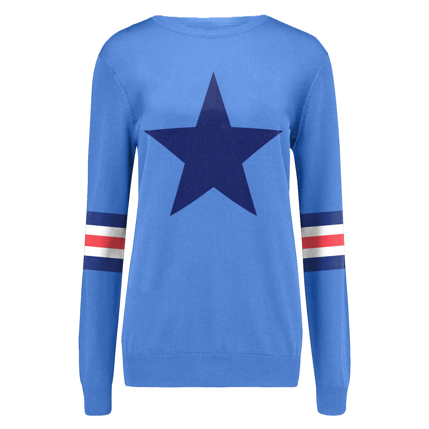Women Blue Stars Knitted Long Sleeves Knitwear