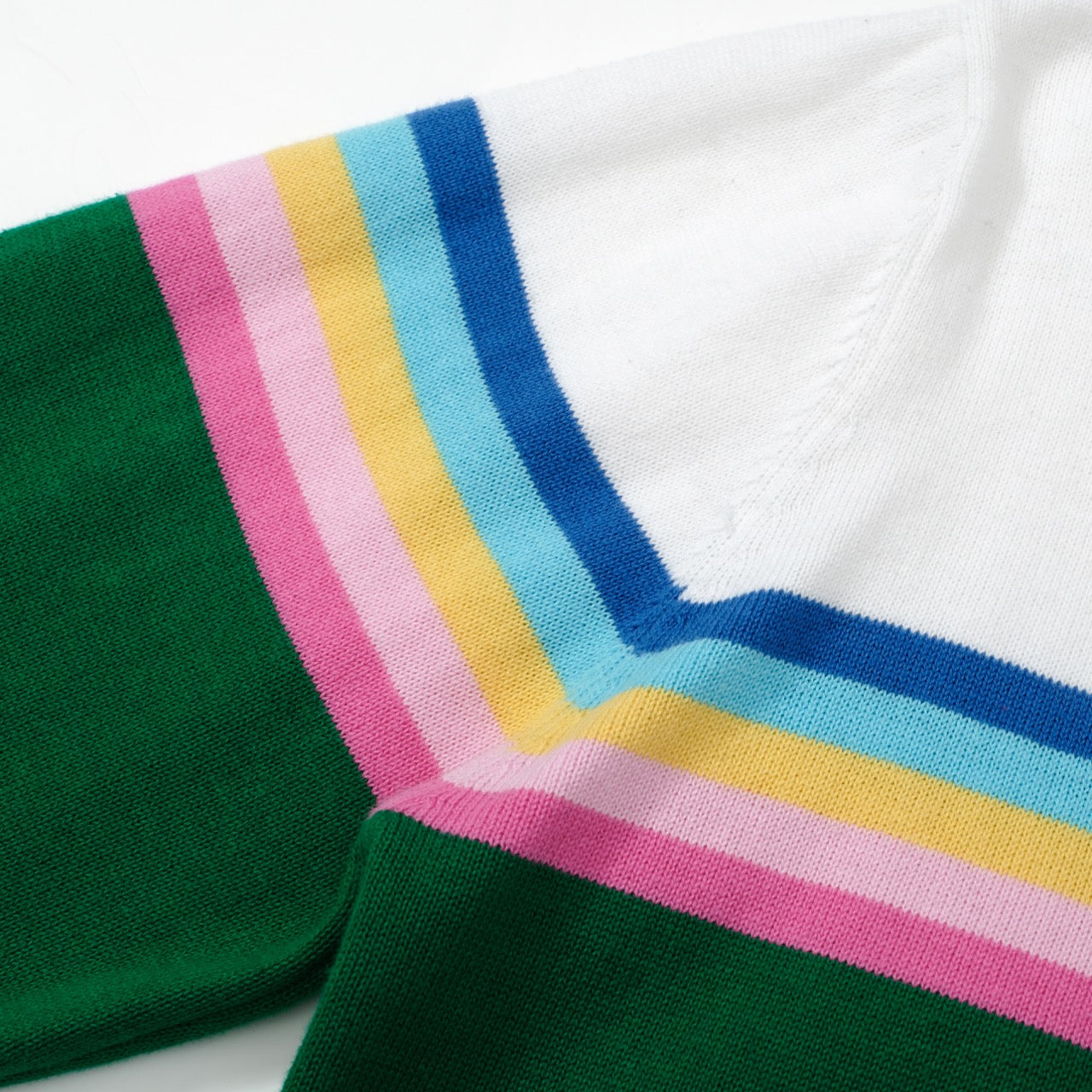 Women 1960s Retro Knit Long Sleeve Green Rainbow Striped Knit T-shirts
