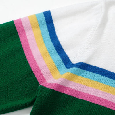 Camisetas de punto a rayas de arco iris verde de manga larga de punto retro de los años 60 para mujer