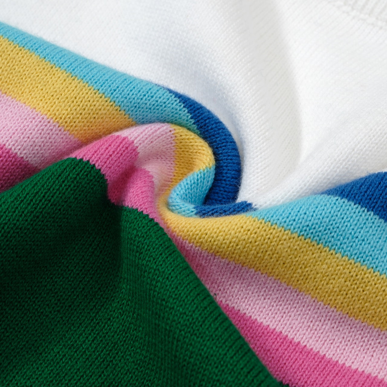 Women 1960s Retro Knit Long Sleeve Green Rainbow Striped Knit T-shirts